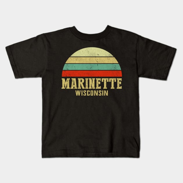 Marinette Wisconsin Vintage Retro Sunset Kids T-Shirt by Curry G